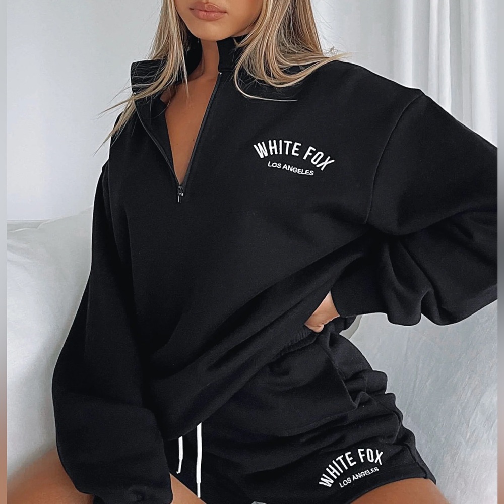 White Fox Black Zip-Up Sweatshirt